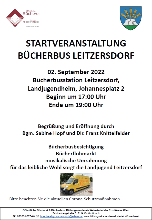 Plakat der Startveranstaltung der Bücherbusstation in Leitzersdorf